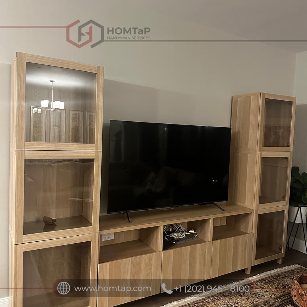 Elegant TV Cabinet Installation with Display Shelves